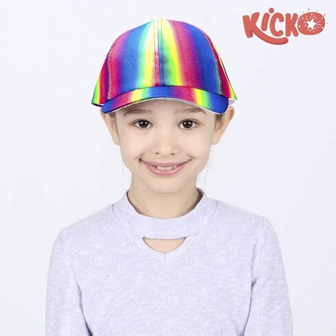 قبعة بيسبول لامعة بألوان قوس قزح من Kicko - قطعة واحدة، قبعة ذات حافة Snapback - مقاس واحد يناسب الجميع - 9 × 6.5 × 4 بوصات - متعددة الألوان، قبعة للجنسين للأطفال، هدايا الحفلات، الملابس، إكسسوارات الموضة، ملابس يومية in Kuwait