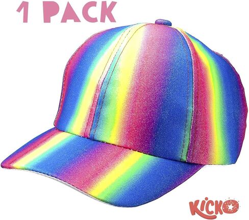 قبعة بيسبول لامعة بألوان قوس قزح من Kicko - قطعة واحدة، قبعة ذات حافة Snapback - مقاس واحد يناسب الجميع - 9 × 6.5 × 4 بوصات - متعددة الألوان، قبعة للجنسين للأطفال، هدايا الحفلات، الملابس، إكسسوارات الموضة، ملابس يومية in Kuwait