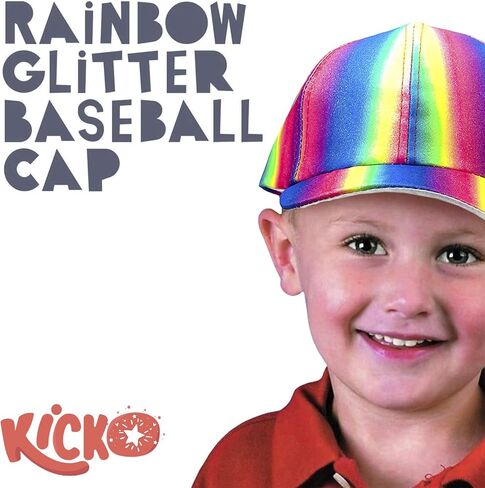 قبعة بيسبول لامعة بألوان قوس قزح من Kicko - قطعة واحدة، قبعة ذات حافة Snapback - مقاس واحد يناسب الجميع - 9 × 6.5 × 4 بوصات - متعددة الألوان، قبعة للجنسين للأطفال، هدايا الحفلات، الملابس، إكسسوارات الموضة، ملابس يومية in Kuwait