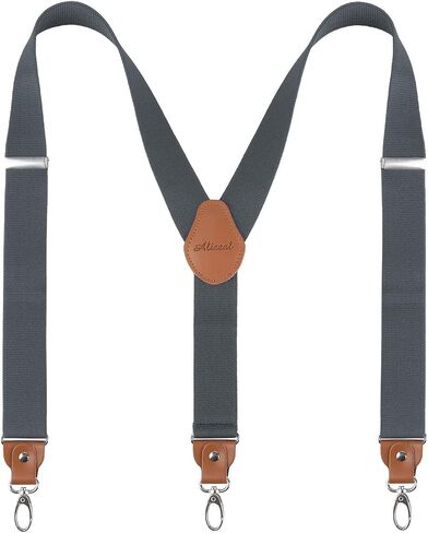 Alizeal Mens 1 Inch 3 Swivel Hooks Suspender with Leather Joint and Elastic Band in Saudi Arabia