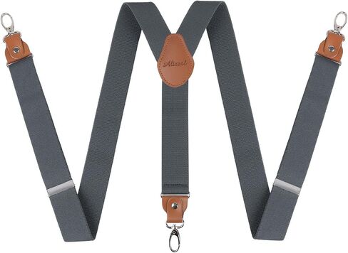 Alizeal Mens 1 Inch 3 Swivel Hooks Suspender with Leather Joint and Elastic Band in Saudi Arabia