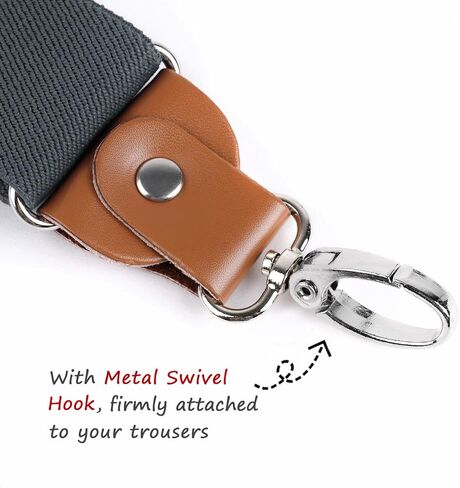 Alizeal Mens 1 Inch 3 Swivel Hooks Suspender with Leather Joint and Elastic Band in Saudi Arabia