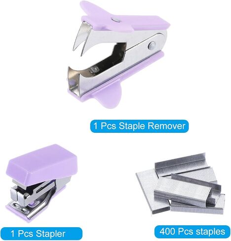 PATIKIL Desk Stapler Set, Portable Effortless Manual Claw Staple Remover Puller Tool with Staples Office Supplies Kit for Office Classroom Home Desktop, Pink in Saudi Arabia