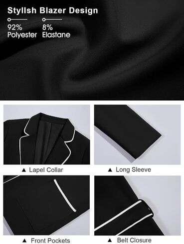 Cicy Bell Womens Belted Casual Blazer Long Sleeve Open Front Contrast Binding Suit Jackets Dressy Blouse Tops in Saudi Arabia