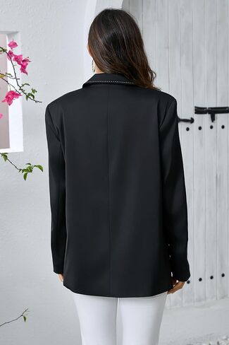 Women's Oversized Double-Breasted Suit Blazer Jacket Top Stitch Long Sleeve Casual Work Office Blazer with Pockets in Saudi Arabia