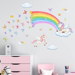 Baby Room Wall Decals Decoration Rabbit Elephant Play on Rainbow Cloud Wall Stickers for Kids Room Nursery Room Kindergarten Background Wall Decor Stickers Wallpaper PVC Murals
