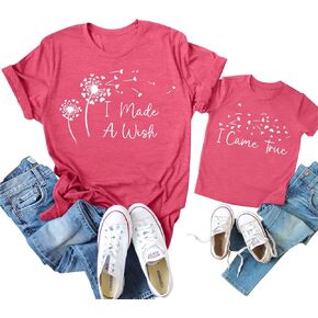 Mom and Me Matching Shirt I Made A Wish I Came True Dandelion Graphic T-Shirt Family Outfit Set Gifts Tee Tops