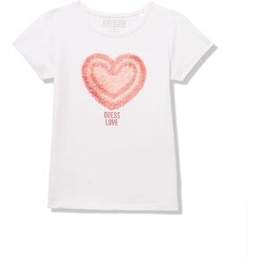 GUESS Girls' Organic Cotton Short Sleeve Chiffon Petal Heart Shirt