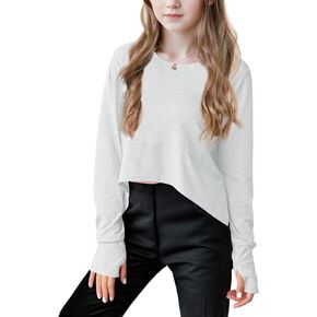 Kids Girls Fashion Thumb Hole Long Sleeve Shirts Trendy Crop Tops Clothes 4-14 Years