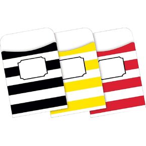 BARKER CREEK Peel & Stick Library Pockets, Wide Stripes, 3 Designs, Great for Holding Library, Index, and Flash Cards, Hall Passes, Recipes, and More! 3-1/2" x 5-1/8", 30 per Pkg (1246), Assorted