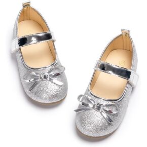 ohsofy Girls Mary Jane shoes Toddler Bow Glitter Ballet Princess Flats Non-Slip Sole Hook Loop Wedding Party Dress Shoes（Toddler/Little Kid）