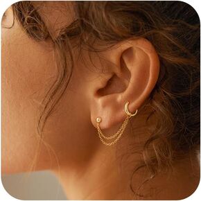 Gold Chain Studs Earrings for Women Trendy: Hypoallergenic 14K Gold Plated Dangle Earrings Dainty Small Long Chain Earring Set Fashion Gold Jewelry for Women