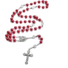 Rnivida Catholic Beads Rosary Virgin Mary Rosary Necklace with Crucifix, Miraculous Mary Medal Rosary for Women