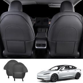 Tesla Leather Seat Back Kick Protector Model Y Model 3 Highland Accessories Backseat Mats for Kids Wear-Resistant Back Seat Cover with Extra Organizer Pocket - 2 PCS in Kuwait