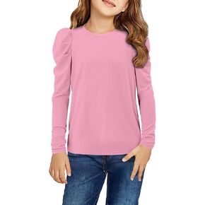 storeofbaby Girls Puff Long Sleeve Shirts Round Neck Tunic Tops Casual Blouses 5-14 Years in Kuwait