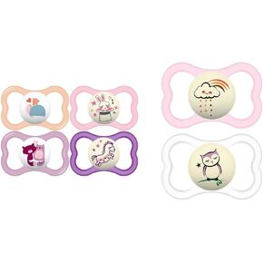 MAM Air Day & Night Baby Pacifier, for Sensitive Skin, Glows in The Dark, 16+ Months, Baby Boy, 4 Count & Night Pacifiers (2 Count), Pacifiers 6+ Months, Best Pacifier for Breastfed Babies