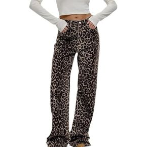 Leopard Print Jeans for Women - Y2K Light Cheetah Print Pants, Flare Straight Leg High Waisted Pants for Women