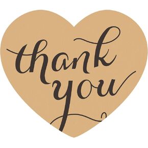 joycraft 150Pcs Thank You Stickers, Brown Heart Gift Stickers, 1.57"x1.37" Small Favor Stickers, Heart Self-Adhesive Labels, Personlized Thank You Stickers for Bags, Party, Small Bussines, Holiday