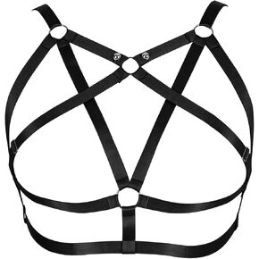 Plus Size Womens Pentagram Body Harness Bra Hollow Out Bra Tops Punk Lingerie Halloween Rave