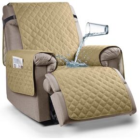 100% Waterproof Recliner Chair Cover Non-Slip Reclining Cover for Recliner Chair Washable Chair Seat Cover with Elastic Straps for Kids, Dogs, Pets (Sand, 23'')