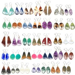 Earrings Set for Women - 5 Pairs Crystal Drop & Dangle Earrings, Assorted Natural Gemstones - Handcrafted