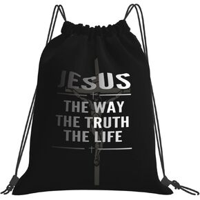 Cross Drawstring Backpack Lightweight Jesus Bag Christian Drawstring Sackpack Travel Bag