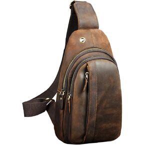 Le'aokuu Mens Outdoor Casual Tea Travel Hiking Crossbody Chest Sling Bag Rig One Shoulder Strap Bag Backpack Men Leather 010