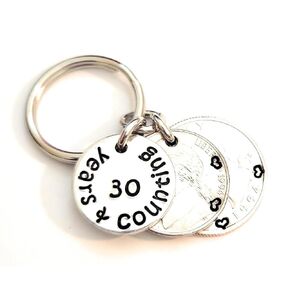 30 Years and Counting 1994 Quarter and Nickel Key Chain 30th Anniversary Gift for Him or Her