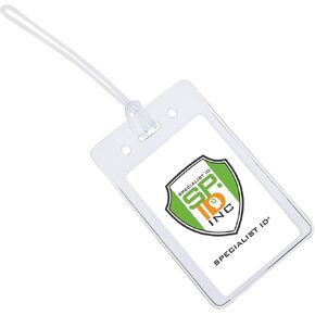 Bulk 25 Pack - Locking TOP Clear Plastic Luggage Identification Tags with Loops Included - Business Card or Photo Insert Bag Tags - Great for Travel and Student ID’s by Specialist ID