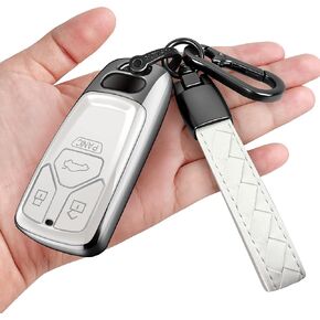 Sindeda for Audi Key Fob Cover with Keychain Soft Full Protection Key Shell Key Case Compatible with A4 Q7 Q5 TT A3 A6 SQ5 R8 S5 Smart Key (Red)