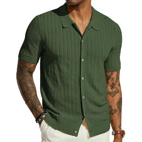 PJ PAUL JONES Mens Knit Shirt Short Sleeve Summer Hollow Out Shirt Beach Button Down Shirt