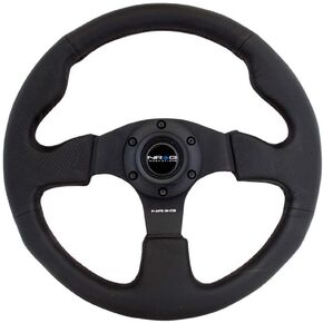 NRG Innovations NRG-RST-012R Reinforced Steering Wheel Leather Steering Wheel 320mm With/BLACK Stitch/Black Thumb Grip, Double Riveted Spokes + Horn Button
