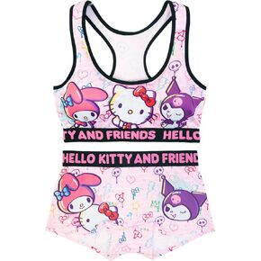 Hello Kitty womens Sports Bra & Boy Short Underwear Sets With Kuromi, Melodi, Keroppi & More in Xxxs-xl