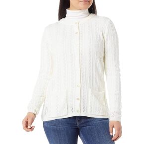 AmeriMark Women's Cable Stitch Cardigan Sweater Lightweight Long Sleeve Knit White 4X