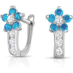 Sterling Silver Flower Hoops Cubic Zirconia Halo Earrings
