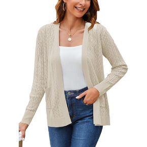 Yekaty Women's Crochet Cardigan Sweaters Lightweight Long Sleeve Open Front Hollow Out Sweater with Pockets