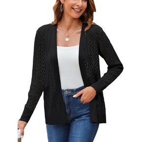 Yekaty Women's Crochet Cardigan Sweaters Lightweight Long Sleeve Open Front Hollow Out Sweater with Pockets
