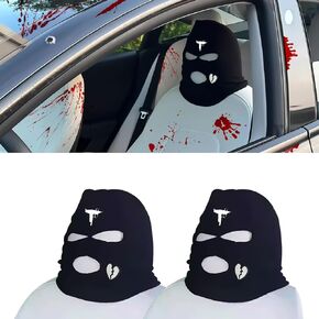 Xotic Tech 2Pcs Car Funny Decoration Spoof Balaclava Face Headrest Cover, Scary Bank Robber Costume Front Seat Head Rest Protector, Halloween Bandit Mask Auto Accessories Universal for Most Car-White in Saudi Arabia