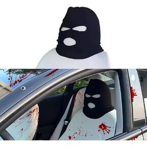 Xotic Tech 2Pcs Car Funny Decoration Spoof Balaclava Face Headrest Cover, Scary Bank Robber Costume Front Seat Head Rest Protector, Halloween Bandit Mask Auto Accessories Universal for Most Car-White