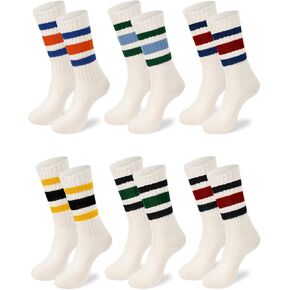 6 Pairs Fun Novelty Socks For Women Striped Retro Crew Socks Sporty Calf Socks Retro Athletic Socks Casual Cotton Stretchy Socks Unisex MultiColor