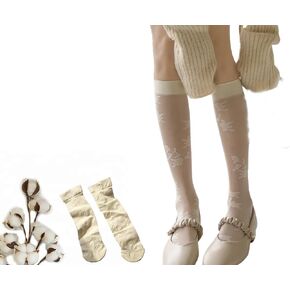 Sheer Socks Womens Floral Embroidered Flower Calf Knee High Cute Ankle Vintage Sock Thin Size5-10.5