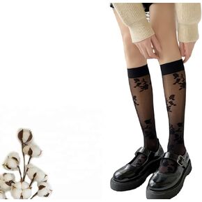 Sheer Socks Womens Floral Embroidered Flower Calf Knee High Cute Ankle Vintage Sock Thin Size5-10.5