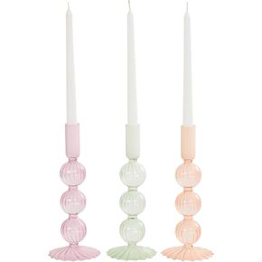 Deco 79 Glass Textured Bubble Candle Holder, Set of 3 3" W, 9" H, Multi Colored