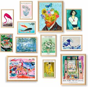 17 PCS Matisse Wall Prints for Bedroom, Sage Green Wall Art Decor, Matisse Wall Art Exhibition Posters, Wall Collage Kit Pictures for Living Room, Eclectic Boho Vintage Dorm Gallery Home Decor