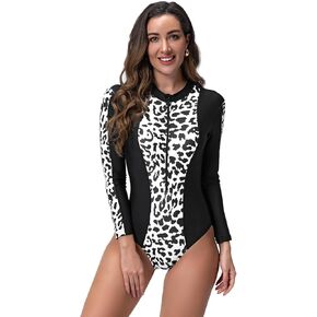 IDOPIP Rash Guard for Women Long Sleeve UV Sun Protection Rash Guard Shirt One Piece Swimsuit Zip Surfing Bathing Suit UPF 50