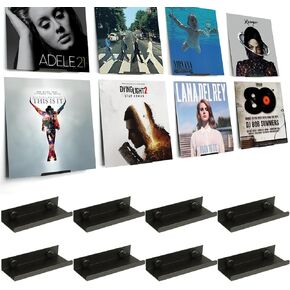 BiJun Vinyl Wall Mount 8 Pack, Metal Record Holder Wall Display & Storage for Daily Listening, Black