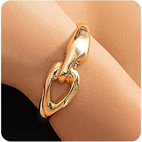 Punk 18K Gold Geometry Bracelet for Women Teen Girls,Aesthetic Silver Abstract Metal Buckle Open Bangles,Charming Anniversary Jewelry Gift