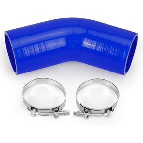 Universal 3 Inch Silicone Hose Elbow, 45 Degree High Performance Coupler Silicone Hose Kit ID 3"/76mm with 2 Clamps for Car Intercooler Intake Piping- Blue
