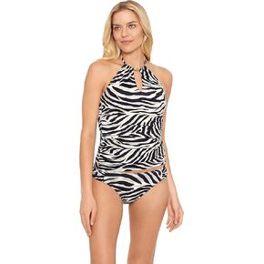 LAUREN RALPH LAUREN womens Zebra High Neck Halterkini Top
