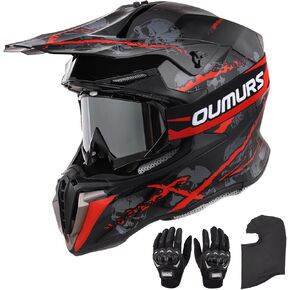 Adult ATV Dirt Bike Helmet Dual Visor with Gloves & Mask Adjustable Sun Visor Motorcycle Adult Helmet Off-Road Motocross Downhill Moped MX for Unisex-Adult